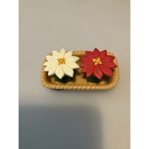 Vintage Blossoms Salt & Pepper Shakers w Basket Set Poinsettias W/O Box